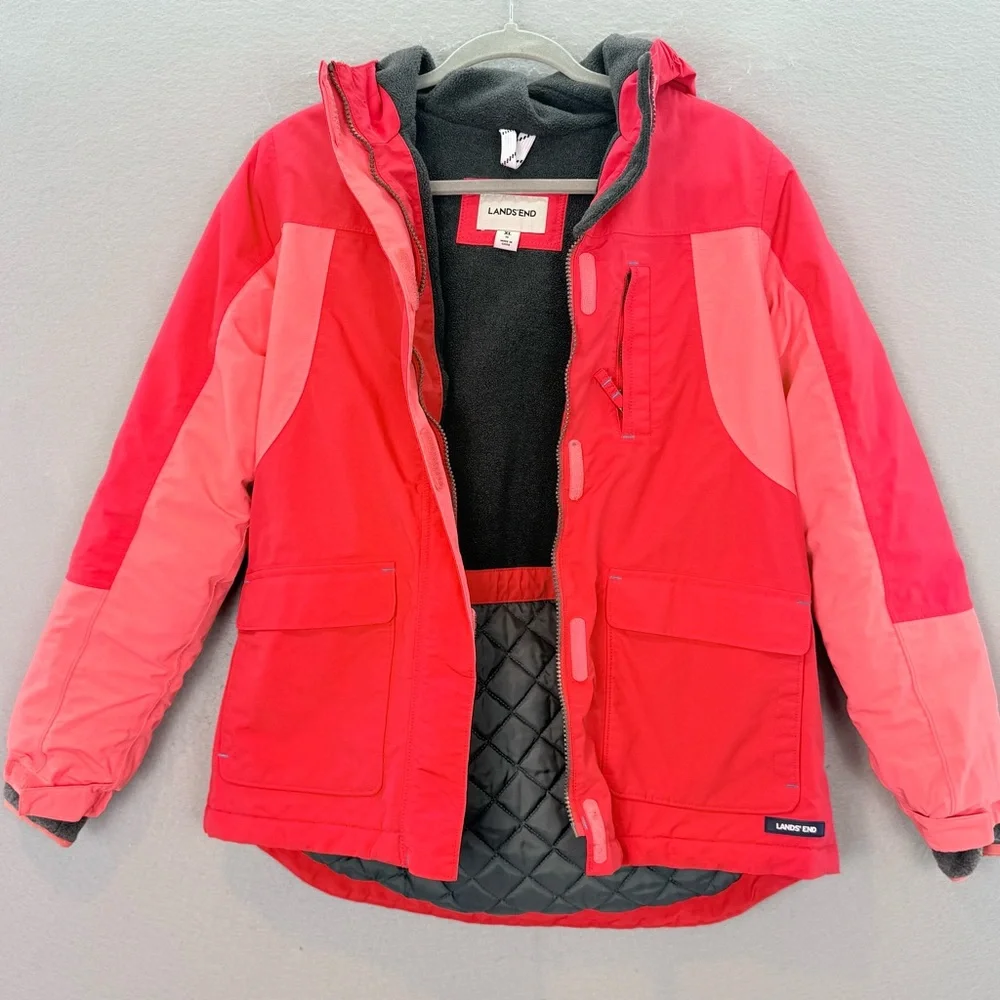 Lands’end -youth girls Squal puffer snow winter jacket red hooded zip up coat 16